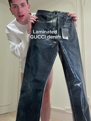 Laminated denim in Gucci from demnas primavera collection 👖 wdyt? #demna #gucci #denim 