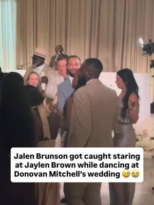 Jalen Brunson couldn’t take his eyes off Jaylen Brown while he was in the middle of the dance floor at Donovan Mitchell’s wedding 😭 (🎥 via FCHWPO / IG) #jalenbrunson #jaylenbrown #donovanmitchell #NBA #nbamemes 