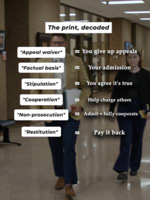 Federal plea agreements are filled with legal terms that can permanently affect your case. An appeal waiver may limit your ability to challenge your conviction, while a stipulation or factual basis can become part of the official record. Never sign a federal plea agreement without fully understanding what each provision means. #FederalDefense #FederalLaw #PleaDeal #DOJ #FederalCourt #CriminalDefenseAttorney #KeithAndLorfing