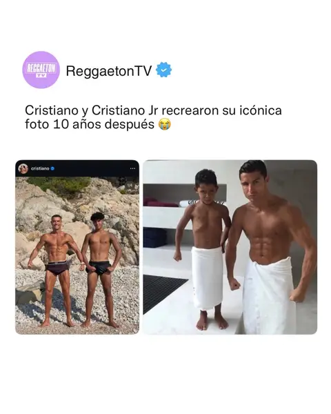 Diez años después, Cristiano Ronaldo y Cristiano Jr. recrearon una de sus fotos más icónicas, mostrando cuánto ha cambiado el tiempo y cómo el hijo de la leyenda portuguesa ya sigue sus pasos dentro del fútbol. Con apenas 16 años, Cristiano Jr. ha pasado por las academias de Manchester United, Juventus y Al Nassr, además de representar a las selecciones juveniles de Portugal. Su crecimiento dentro y fuera de la cancha ha despertado la atención de millones, mientras continúa construyendo su propio camino bajo la inspiración de uno de los mejores futbolistas de todos los tiempos.