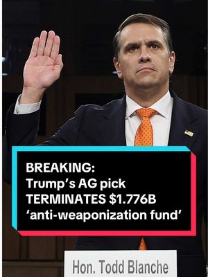 BREAKING: Acting Attorney General Todd Blanche issued a late-night order that terminated President Trump's $1.776B so-called “anti-weaponization” fund and clarified the tax immunity for Trump and his family. MS NOW's @Ali Vitali has the latest. #news  #politics 