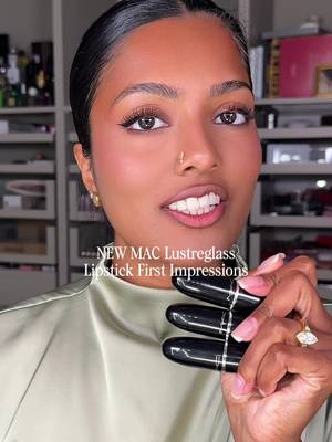 i finally tried the MAC Lustreglass Lipsticks that everyone has been talking about👀✨ ✨ Alone Time ✨ Thanks, It’s MAC ✨ Spice It Up! they’re so comfortable on the lips and i honestly can’t choose a favorite. help me decide in the comments!🤎 #MACLustreglass #MACAmbassador #Ad