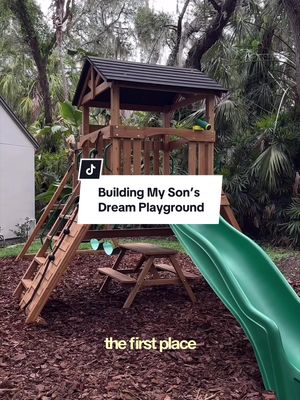 Building a full playground in the 100° Florida summer is brutal, but we got the job done with some help from @Starbucks - now my son and I have a place at home to make tons of memories together #starbuckscreator #homediy #diyproject #fatherson #homeproject 