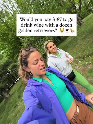 Finally visited the famous Goldens in Vermont! I got a text from my friend in the group chat who told us that she panic bought $187 pp tickets to drink wine with the dogs at Golden Dog Farm 😹🍷 this was a special event thing that they hosted (there are less expensive options) but it was the only way for us to visit that worked with our schedule lol and of course we all agreed that we must do it. And sure it was wildly expensive but so is therapy if you’re paying out of pocket and so are designer bags and so is a ticket to see Noah Kahan so 🤷‍♀️  The dogs part of the experience are from multiple different families and the wine is made by the humans who own the farm! They’re located sort of near Stowe, VT (up and over the mountain road (which closes as soon as it gets snowy/icy/too cold)). It was special. 