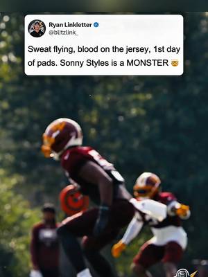 It was the first day of pads… and Sonny Styles looked like he’d already played four quarters. Sweat flying everywhere. Blood on the jersey. Rocking No. 52. The Commanders rookie looked like he was built for this from the moment practice started. It’s easy to see why Washington fans are so excited about what he could become, and he’s already generating buzz as one of the standout performers early in camp. (HEAVY) The intensity is exactly what you want to see from a first-round linebacker. If this is what Day 1 of padded practice looks like, the rest of the league better be ready. Will Sonny Styles win Defensive Rookie of the Year? Caption Credit - burgermanders on X #NFL #Commanders #SonnyStyles #TrainingCamp #Football