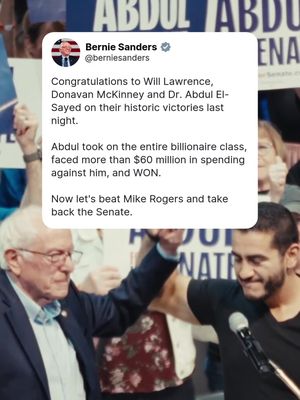 Congratulations to Will Lawrence, Donavan McKinney and Dr. Abdul El-Sayed on their historic victories last night.