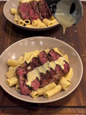 Cowboy Butter Steak Pasta Date Night at Home #outdoorcooking #blackstone #backyardvibes #lifestylevlog #cookingvlog 