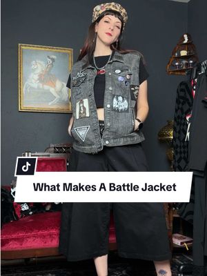 Elements that make a battle jacket. Let me know if you want the history of battle jackets and vests next. #metalheadsoftiktok #battlejacket #battlevest #punkfashion #altfashion battle vest, battle jacket, how to make a battle vest, what goes on a battle vest, back patch placement, sew vs iron on patches, diy battle vest, alt fashion, punk vest, metal battle jacket, denim battle vest, how to start a battle vest, what makes a battle jacket 