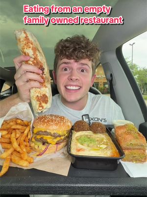 Replying to @userfbve Eating from an empty family owned restaurant😋 @Yalla Middle Eastern Cuisine located in Mokena, IL #familyowned #restaurant #mukbang #thefoodguy #asmr 