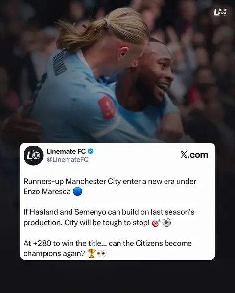 Runners-up Manchester City enter a new era under Enzo Maresca 🔵 If Haaland and Semenyo can build on last season's production, City will be tough to stop! 🎯⚽ At +280 to win the title... can the Citizens become champions again? 🏆👀 #PremierLeague #mancity #haaland #semenyo #epl