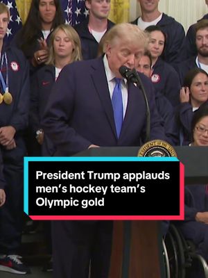 President Trump applauded the U.S. men’s hockey team during an event with Olympians and Paralympians at the White House on Thursday, calling their gold medal win “the greatest victory on the hockey rink since the original ‘Miracle on Ice.’” #hockey #trump #teamusa #jackhughes #olympics 