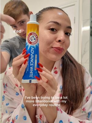 brighter smile starts with the little things.🪥✨ Loving my morning routine with @ARM & HAMMER™ Toothpaste Advance White Toothpaste.🤍 #ArmandHammerPartner  #bakingsodatoothpaste 