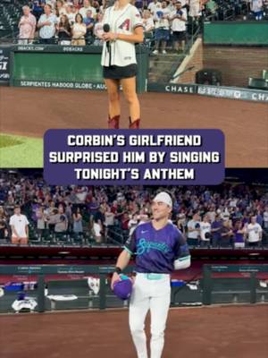 Corbin Carroll's girlfriend, Emma Broyles, surprised him by singing the National Anthem before the game 🥹 #baseball #relationships #MLB