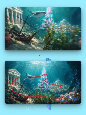 Seedance 2.5 turns scribbles into submarines. One line on a still image carried the camera past a whale, around a glowing coral spire, and through the doors of a glass dome city.