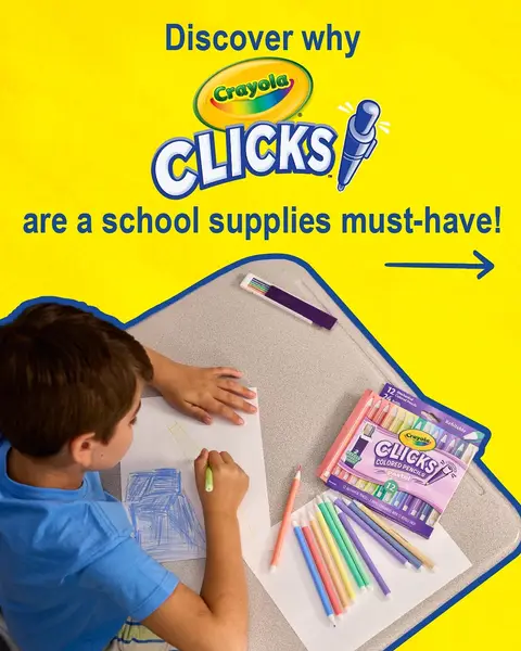 Less replacing. More creating. 🎒 Perfect for travel, school supplies, crafts, and quick doodles, Crayola Clicks offer washable, vibrant color that makes creating easy and endlessly imaginative. Discover Clicks retractable markers, colored pencils, and NEW highlighters through the 🔗 #CrayolaBackToSchool 