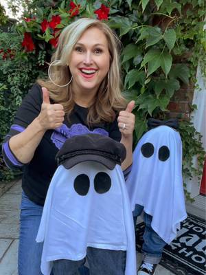 Ghost Trick or Treaters •Thrifted kids jeans •Pool Noodle • Kids shoes • Cut piece of bed sheet • Cut out felt eyes