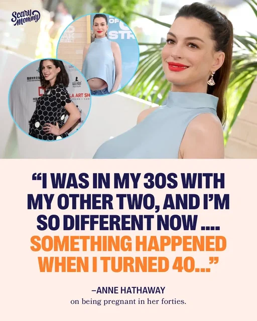 Round of applause for the C-section scar on display! 👏 This weekend Anne Hathaway revealed her baby bump in a crop top and low-rise jeans at the Los Angeles premiere of The End Of Oak Street. The 43-year-old actress is expecting her third child with husband, Adam Shulman.  #A#AnneHathawayp#pregnant