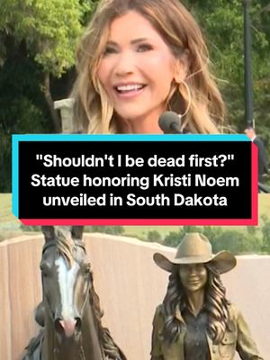 "It just seemed strange to do a statue when you're still alive." A life-sized statue of former Homeland Security Secretary Kristi Noem was unveiled in Pierre, South Dakota. The statue features her horse, Iceman, as part of the "Trail of Governors" art installation honoring South Dakota governors. Noem served as governor in the state from 2019-2025. #KristiNoem #SouthDakota