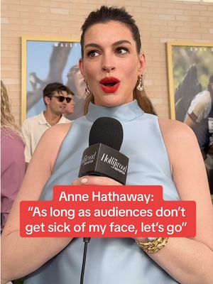 #AnneHathaway talks about her 2026 run of films (#EndofOakStreet, #TheOdyssey, ‘Devil Wears Prada 2,’ #MotherMary and the upcoming #Verity) at the Los Angeles premiere for @endofoakstreet