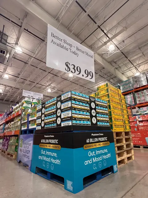 Follow the arrows, or just look for the black and blue pallet. Your gut won't regret it! #physicianschoice #Costco #newlaunch #3in1 #prebiotics #costcofinds #digestivehealth