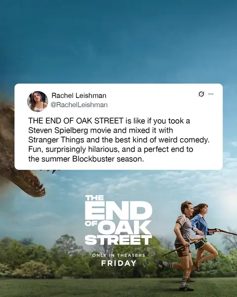 "Biggest surprise of the summer." Get tickets now to The End of Oak Street, only in theaters and IMAX this Friday. Link in bio.
