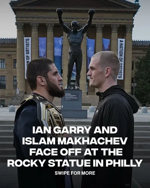 Ian Garry and Islam Makhachev bring the faceoff to Philly’s iconic Rocky statue 👀 (via ufc/ig) 