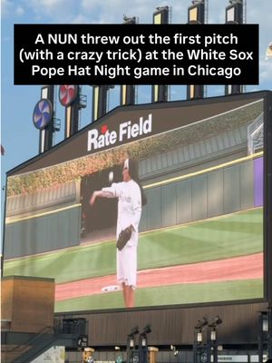 Go sister!!!!! 🙏 Sister Mary Jo threw out the ceremonial first pitch tonight at Pope Hat Night for the Chicago White Sox!! Over 40,000 fans showed up for the giveaway game honoring Leo XIV! #TickPick #MLB #popefrancis #chicago