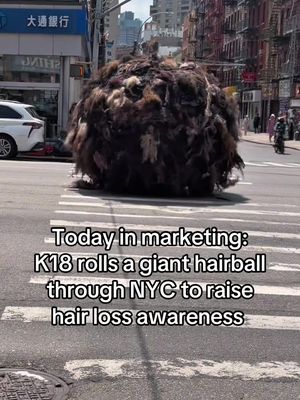 This 10ft hairball made of real human hair represents the 167 billion hairs New Yorkers lose to shedding 😳😳 @K18 Hair #marketing #nyc 
