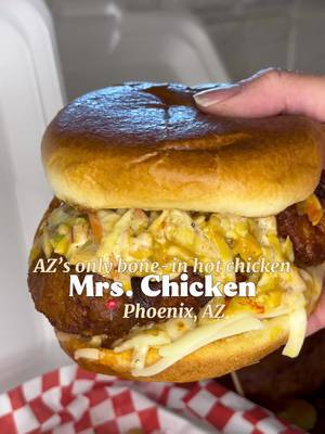 📍 @mrschickenaz 4011 North 32nd Street Phoenix, AZ 85018 You may need to sign a waiver to eat here 🔥 Mrs. Chicken is Arizona’s OG hot chicken, and the only spot doing it bone-in. #nashvillehotchicken #phoenixeats #friedchickensandwich #foodreview 