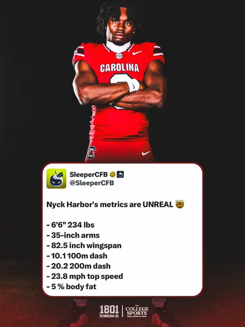BUILT DIFFERENT 🧬 Nyck Harbors combination of size, speed and athleticism is absolutely RIDICULOUS 😳 Who else is ready to watch 🎱 ball this year 🙋‍♂️ #SpursUp #SpursUp🤙 #SouthCarolina #CollegeFootball #USC 