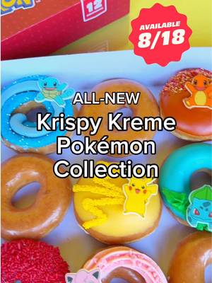 Trainers, your sweet doughnut adventure starts 8/18! 🍩 An iconic lineup of Pokémon-inspired doughnuts are landing at a Krispy Kreme near YOU! 💛 Pikachu: lemon flavored kreme filling, vanilla icing, drizzle, Pikachu piece 🩷 Jigglypuff: strawberry flavored buttercreme, strawberry cookie crumble, Jigglypuff piece 🧡 Charmander: chocolate and toasted marshmallow flavored filling, orange caramel icing, Charmander piece 💚 Bulbasaur: vanilla flavored icing, buttercreme leaves, Bulbasaur piece 💙 Squirtle: cotton candy flavored buttercreme, sparkling sugar, Squirtle piece ❤️ Poké Ball: vanilla icing, red sprinkles, chocolate icing Which doughnut are you catching first? 👇🍩 #krispykreme #pokemon #krispykremexpokemon #pikachu #donut  