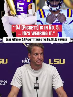 Lane Kiffin weighed in last week on DJ Pickett wearing Jayden Daniels’ former No. 5 at LSU. Thoughts? 👀 (via @LSU Football) #jaydendaniels #cfb #CollegeFootball #lsu #lsufootball 