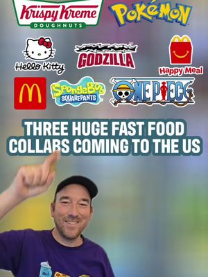 We've got some HUGE fast food collabs headed our way from Pokémon, Hello Kitty, Godzilla, SpongeBob SquarePants, and One Piece and these are going to be so much fun! Next week you can get the new Krispy Kreme x Pokémon collection featuring SIX new donuts that have different fillings and flavors like cotton candy! McDonald's will launch the new Hello Kitty and Friends x Godzilla Happy Meal that will have eight new toy mashups and then sometime after that will have a new Happy Meal featuring a new SpongeBob SquarePants x One Piece with twelve toys. Are you excited for any of these? #fastfood #mcdonalds #pokemon #onepiece #spongebob 