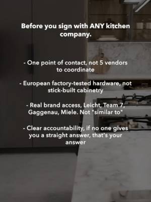 Before you choose a kitchen company, look beyond the finished showroom. Who is actually coordinating the project? What brands are you really getting? Where does the hardware come from? And when something goes wrong, who is responsible for fixing it? At GKC, the goal is to simplify the process without limiting your options. One point of contact, access to leading European brands, and a team that takes accountability from design through execution. A premium kitchen should come with a premium process.