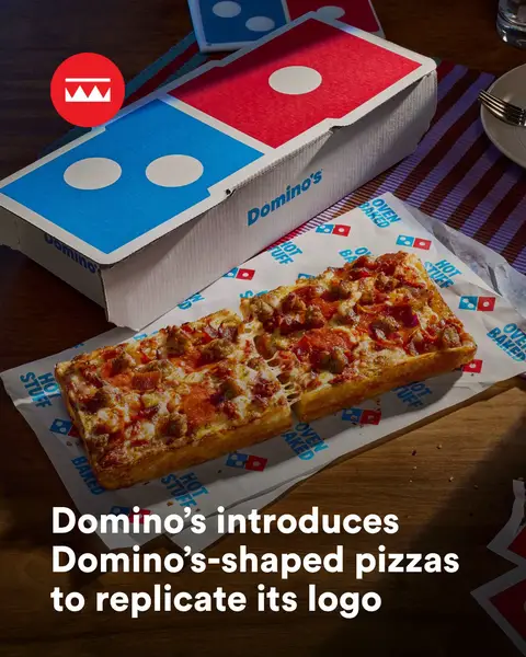 Detroit-style, Dominos-shaped pizzas are coming to dominos.  Set to hit US stores nationwide on August 31, the new format gives the logo a literal role on the menu, while being designed as a personal pizza that lets customers customise their own toppings.  #Dominos #Marketing #Brand #Pizza 