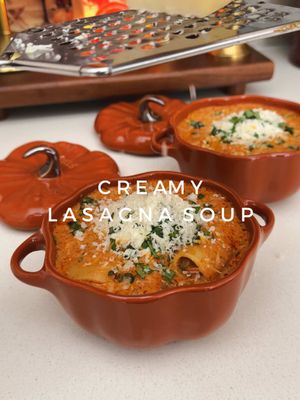 One pot lasagna soup this fall🥣🍂🥫🍁 The perfect soup to make this fall. Recipe below 👇🏼 INGREDIENTS 1lb ground beef 1 small onion 5-6 garlic cloves 2tbsp tomato paste 1 jar marinara sauce 2 cups chicken broth & 2 cups beef broth 8 lasagna noodles broken up into bite sized pieces 1 cup heavy cream 1 cup shredded mozarella 1/2 cup grated parmesan 1 tsp Italian seasoning ½ tsp onion powder ½ tsp garlic powder Salt and black pepper, to taste Fresh basil for garnish RICOTTA CHEESE MIXTURE 1 cup ricotta cheese 1/4 cup grated parmesan 1/2 cup shredded mozarella Fresh chopped basil Salt + pepper DIRECTIONS: 1. Crumble beef into a hot pot, stirring occasionally until browned. 2. Add chopped onion and garlic, cook until it begins to soften. 3. Add in tomato paste and cook for 1-2 ninutes. 4. Add in pasta sauce, broth, and seasonings. 5. Bring just to a boil, and then add in your noodles and simmer 10-12 minutes until tender. 6. Lower the heat to low and add heavy cream, mozzarella and parmesan. Stir until it's melted and creamy. 7. Make ricotta mixture. 8. Garnish with basil, parmesan and red pepper flakes if you'd like. #recipes #fall #food #asmr #satisfying 