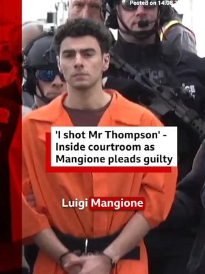 Luigi Mangione pleads guilty to federal charges in connection with the fatal shooting of healthcare boss Brian Thompson. #LuigiMangione #BrianThompson #USNews #BBCNews
