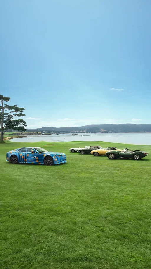 The future has a remarkable view of the past. Type 01 looking out at Pebble Beach Concours d’Elegance. #Jaguar #Type01  — Vehicle shown is a prototype. Final production model may differ. Heritage vehicles shown not available for sale.