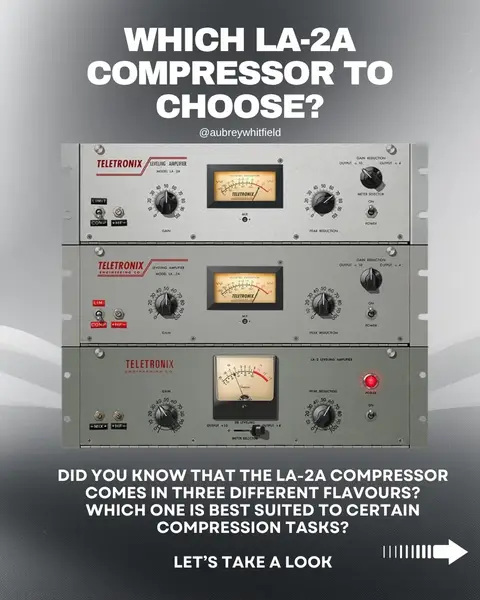 The LA-2A is a brilliant compressor. It sounds great on pretty much everything and it's super simple to use. The three flavours of the LA-2A pictured in this post are Universal Audio's plugins, based on the original LA2 and LA-2A units from the 1960s There are many emulations of this classic plugin from many plugin companies including Waves (CLA-2A), Analog Obsession, IK Multimedia and more! ------- 👋 WANT EXPERT FEEDBACK ON YOUR MIX? Try my online platform AubioMix -  upload your track securely and get a detailed mix analysis in minutes, built around how I personally assess mixes. ✓ Feedback across 15+ areas including EQ, compression, balance, masking, stereo, vocals, FX & loudness ✓ Recommended changes to help get your mix closer to a professional level, listed in priority order ✓ Mix Score out of 100 ✓ Upload revisions and track your improvement ✓ Compare against professional reference tracks ✓ Ask Virtual Aubrey questions about your mix reports Upload. Analyse. Improve. VISIT WWW.AUBIOMIX.COM - link in bio #musicproducer #mixingengineer #la2 #mixingandmastering #la2a 
