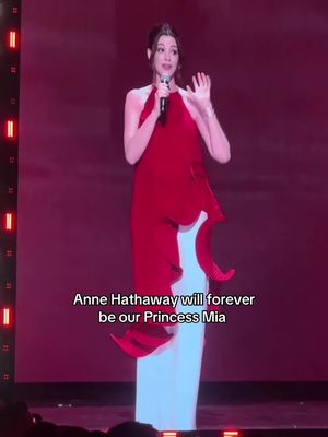 #AnneHathaway, our forever Princess Mia, took the stage at yesterday’s #D23 #Disney Entertainment Showcase and we couldn’t be more excited for #PrincessDiaries3.  📷: TZR