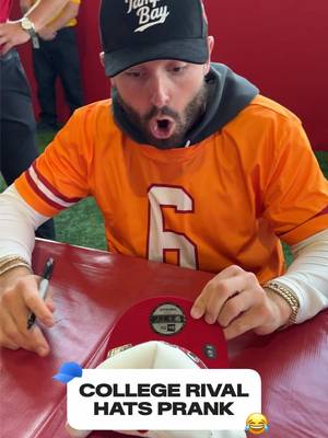 Rage baiting our players with college rival hats 🧢😂 #ragebait #CollegeFootball #rivalry #reaction #surprise 