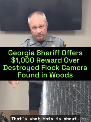 As cities and towns turnout to protest Flock citing privacy concerns, the Lumpkin County Sheriff's Office in Georgia is offering a $1,000 reward leading to an arrest after sheriff Stacy Jarrad said officers found one of their cameras destroyed and left in the woods. "This camera was set to keep us alerted for sex offenders that possibly go into our park that children are there. So I hope you're happy with this," Jarrad said in a video posted to Facebook. Jarrad went on to make claims that the Flock camera, which is is part of a nationwide network of cameras that allows cops in one state to search for vehicles (and people) across many other states at once, for example, is "not videoing you." For the latest on Flock, head to 404media.co or hit the link in our bio.