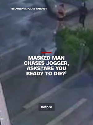 Philadelphia Police are looking for a man wearing a “Chucky doll” Halloween- style face mask who they say accosted at least a half dozen people in Philadelphia. CCTV shows the man approaching and chasing a woman who was jogging near City Hall. Officers are urging anyone with information to come forward.