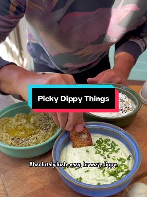 Picky Dippy Things 3 dips for your party.  The recipe is in my new cookbook One Pan Feasts - link in bio #dips #summerfood #pickybits 
