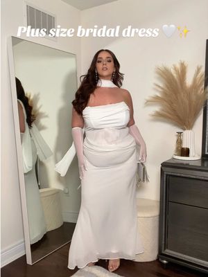 @FashionNovaCURVE plus size brides, would you wear this on your wedding day? 👰‍♀️💍 loving this chic gown called the “Rich Energy Chiffon Gown” I’m wearing a size 1x from @Fashion Nova 🤍✨ #fyp #plussizestyle #bridaldress #plussizebride #fashiontok 