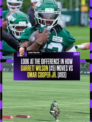 Put Garrett Wilson and Omar Cooper Jr. side by side and the difference in movement JUMPS off the screen 👀 #OmarCooper #GarrettWilson #NewYorkJets #NFL #TrainingCamp 