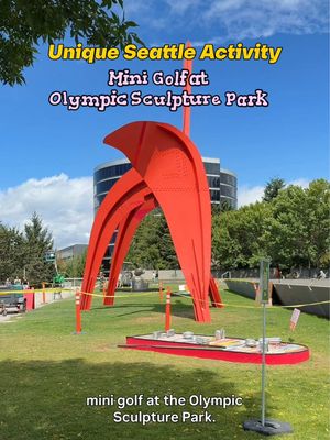 Save this video for a unique Seattle activity: playing mini golf at the Olympic Sculpture Park! This fun pop-up is available through September 7, 2026.  My husband and I were looking for a different, fun date idea and this was perfect. He booked the tickets at $15 each. The course was nine holes and we played through in about 30 minutes. The sculptures make the course challenging to get par or birdie. Scorecards and pencils are provided if you want to get competitive. We finished our date with brunch at Here Today, a quick walk from the sculpture park. We had been there before, but didn’t realize they had a brunch menu, so that was a nice surprise. He ordered totchos and I ordered the burger with breakfast potatoes. Our food was delicious! If you want to play mini golf surrounded by art, check out the Olympic Sculpture Park in Belltown through September 7. Buy your tickets in advance since time slots fill quickly.  📍Olympic Sculpture Park - 2901 Western Ave, Seattle, WA  💵 Price range: $15 for adult mini golf tickets; $10 for kids under 18 and @SAM members. Kids age 5 and under play free. The park itself is free to walk around if you aren’t planning to play golf. 📍Here Today Brewery & Kitchen - 2815 Elliott Ave Suite 101, Seattle, WA 💵 Price range: Food ranges $8-$20. Drinks range $5-$18 depending what you order  … … #seattle #dateidea #seattleactivities #minigolf #seattletiktok  Seattle things to do, mini golf, couple date ideas, Seattle activities, things to do in Seattle, Seattle Art Museum, unique activities in Seattle 