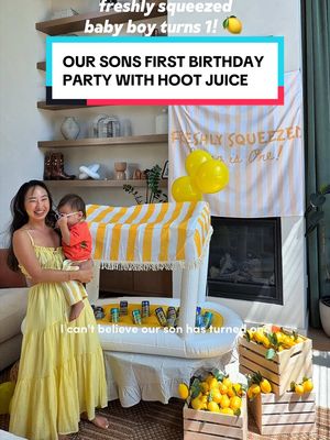 🍋 freshly squeezed, our son is one - happy birthday little guy!! Our son obsessed with anything citrus — grapefruit, oranges, lemons — so we threw him a lemon party with the cutest little lemonade stand and stocked it with @hootjuice for the little ones and @lemonatilemonade sparkling for everyone else. All his little friends came and would not stop grabbing cans off the stand.
 
 Hoot Juice has 55% less sugar* & 50% less calories* with 4 simple ingredients & top 9 allergen free. Perfect for back to school!! Available at @Sprouts Farmers Market.
 
 Lemonati Sparkling Lemonade has 45% fewer calories & 50% less sugar than leading lemonade brands. No stevia, artificial sweeteners, colors, or preservatives. Available at @target & @H-E-B.
 
 Party guests went home with a bag of lemons, Lemonati lemonade & Hoot Juice! 
 
 
 #ad #firstbirthday #birthdayparty #backtoschoolsnacks #Lemonati
