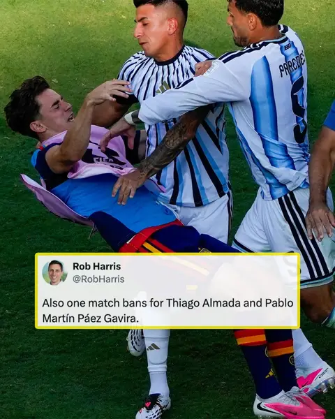 Paredes grabbed Eric Garcia by the throat and attacked Gavi following the full-time whistle, after Spain beat Argentina 1-0 in the final of the World Cup last month.  Paredes was not originally punished in the moment, which drew criticism from many media members and fans.  Nahuel Molina, whose physical altercation with a celebrating Rodri started the post-game fight, was also suspended for seven matches. Thiago Almada (1) and Pablo Martin Paez Gavira (1) have also been suspended. The suspensions will only apply to international football. Separate from the suspensions, the Argentina Football Association (AFA) was fined $321k for rules breaches related to the scuffle, and must play their next home matches at 50% capacity.