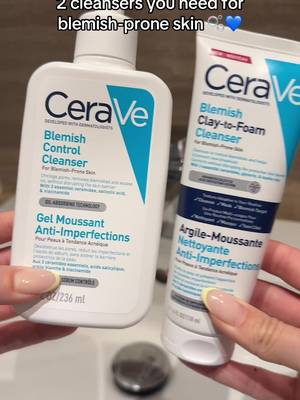 2 cleansers, 2 different ways to tackle blemish-prone skin… but which one fits your routine best? 🫧   blemish control ✨ unclogs pores, removes excess oil & tackles active breakouts with salicylic acid, niacinamide, and 3 essential ceramides. 💙 clay-to-foam 🧼  our multi-use formula (cleanse, mask, or spot treat!) powered by kaolin clay, glycerin & ceramides to clear blemishes and help prevent new ones ✨   #blemishproneskin #CeraVecleanser #skincareroutine #CeraVe #blemishes